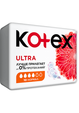 Прокладки Kotex Ultra нормал с крылышками 4 капли 10шт.
